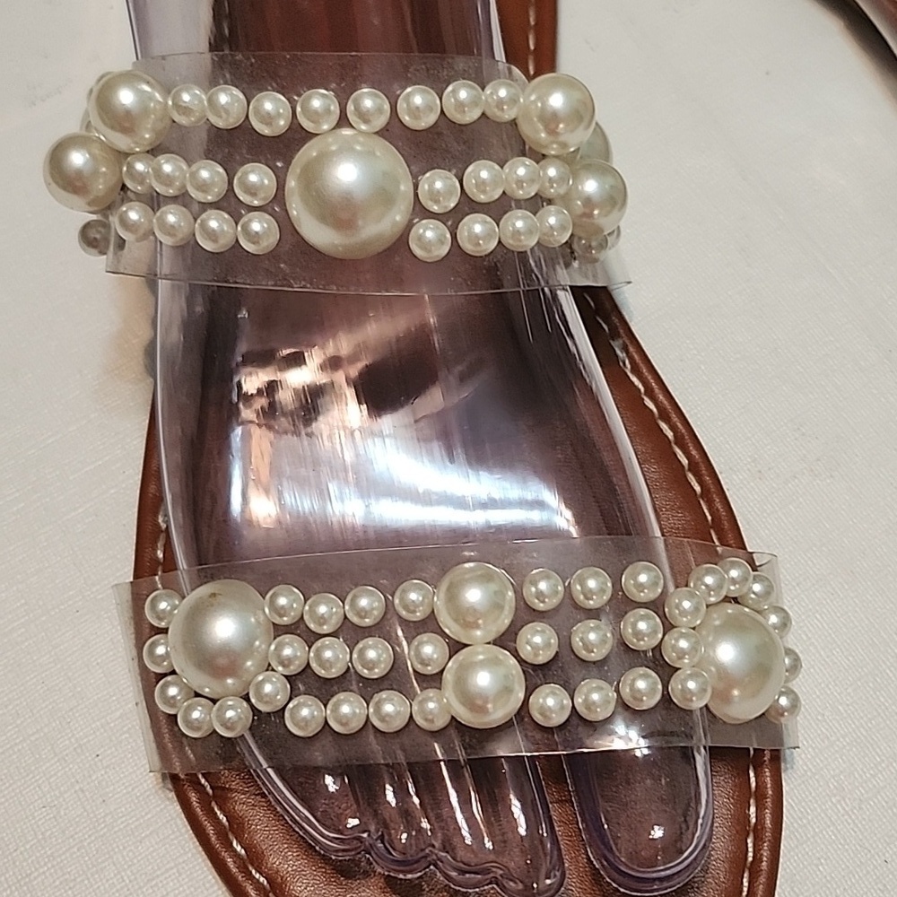 Pearl Embellished Clear Sandals, Size 43/11.5 - Picture 4 of 10